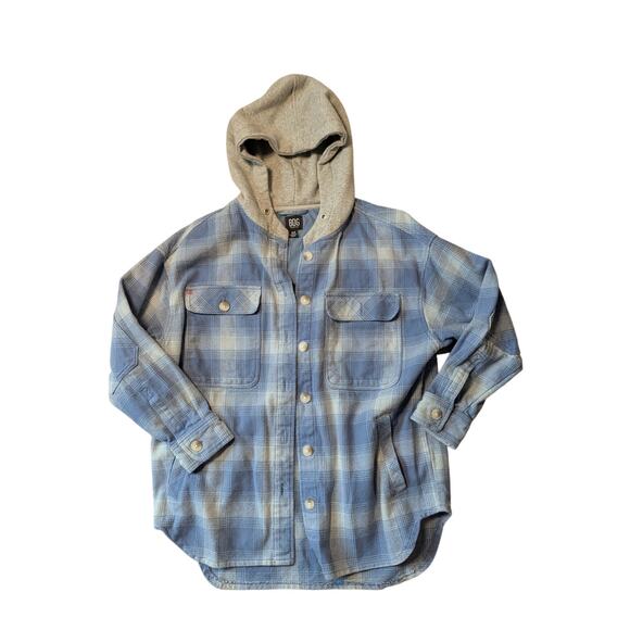 BDG Tops - BDG Urban Outfitters Jacket Womens Small Blue Plaid Hooded Shacket Flannel